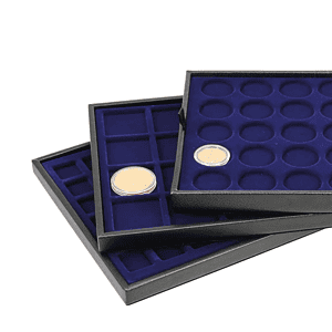 NOVA Deluxe Leather Look Trays with Royal Blue Velour Inserts